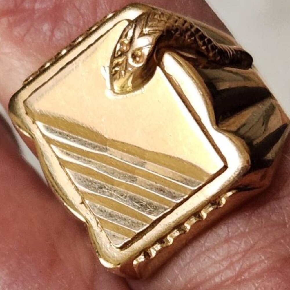 Vintage 14k Solid Gold Rectangular Signet Snake S… - image 2